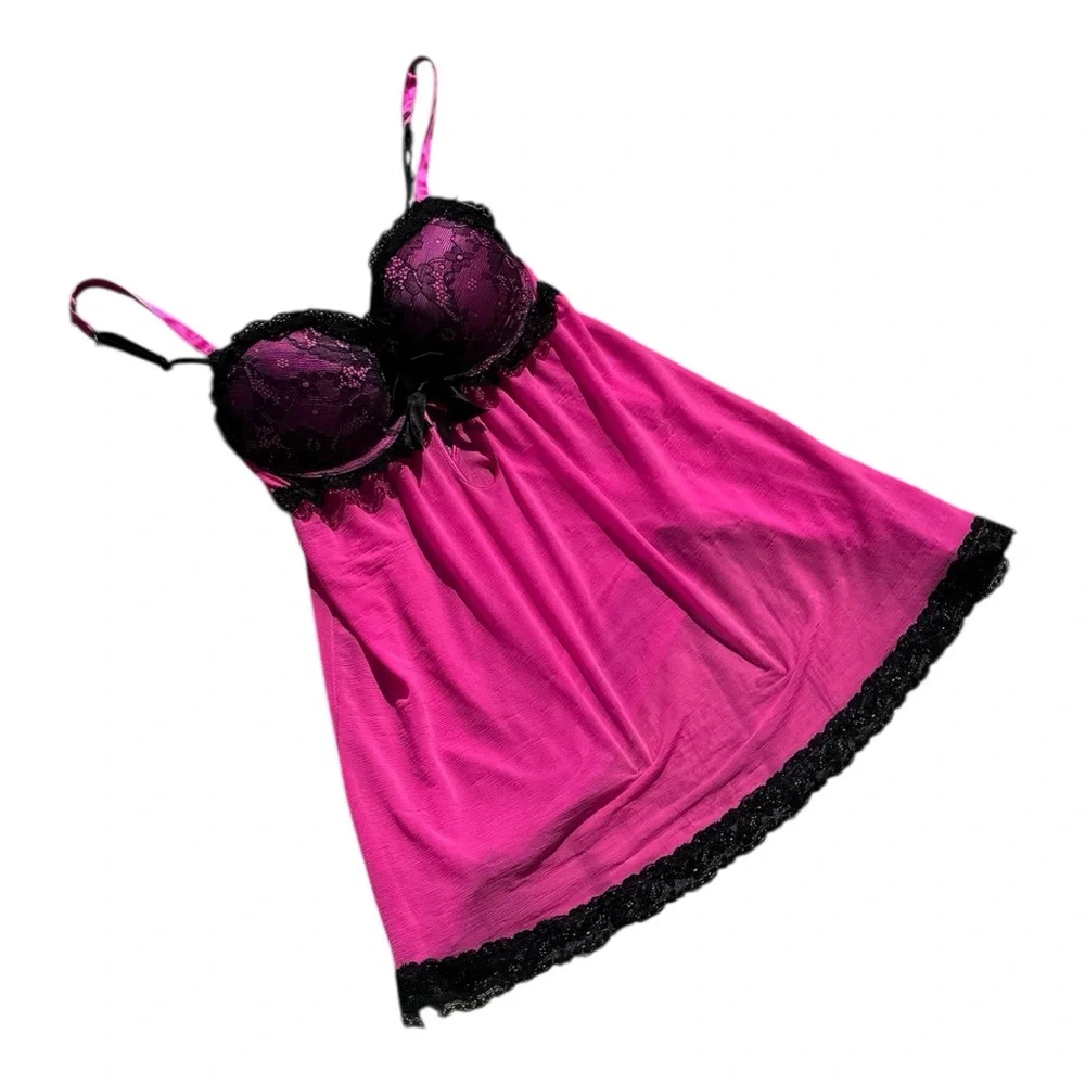La Senza Lingerie Babydoll Small Pink Black Go Up Two Cup Sizes Y2K Snookie Hot - Picture 11 of 11